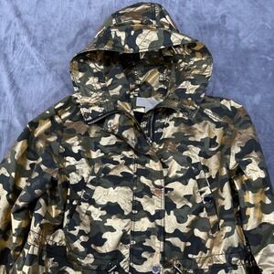 MICHAEL MICHAEL KORS Women M Camo Gold Metallic Hooded Jacket Flashy Glam